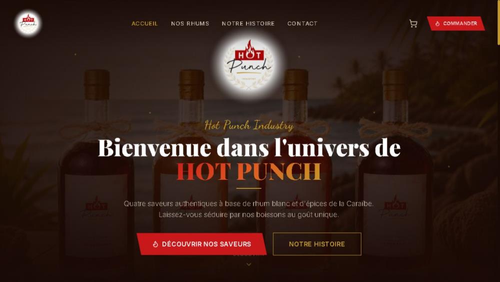 Capture du site Hot Punch mettant en scène les produits de la marque